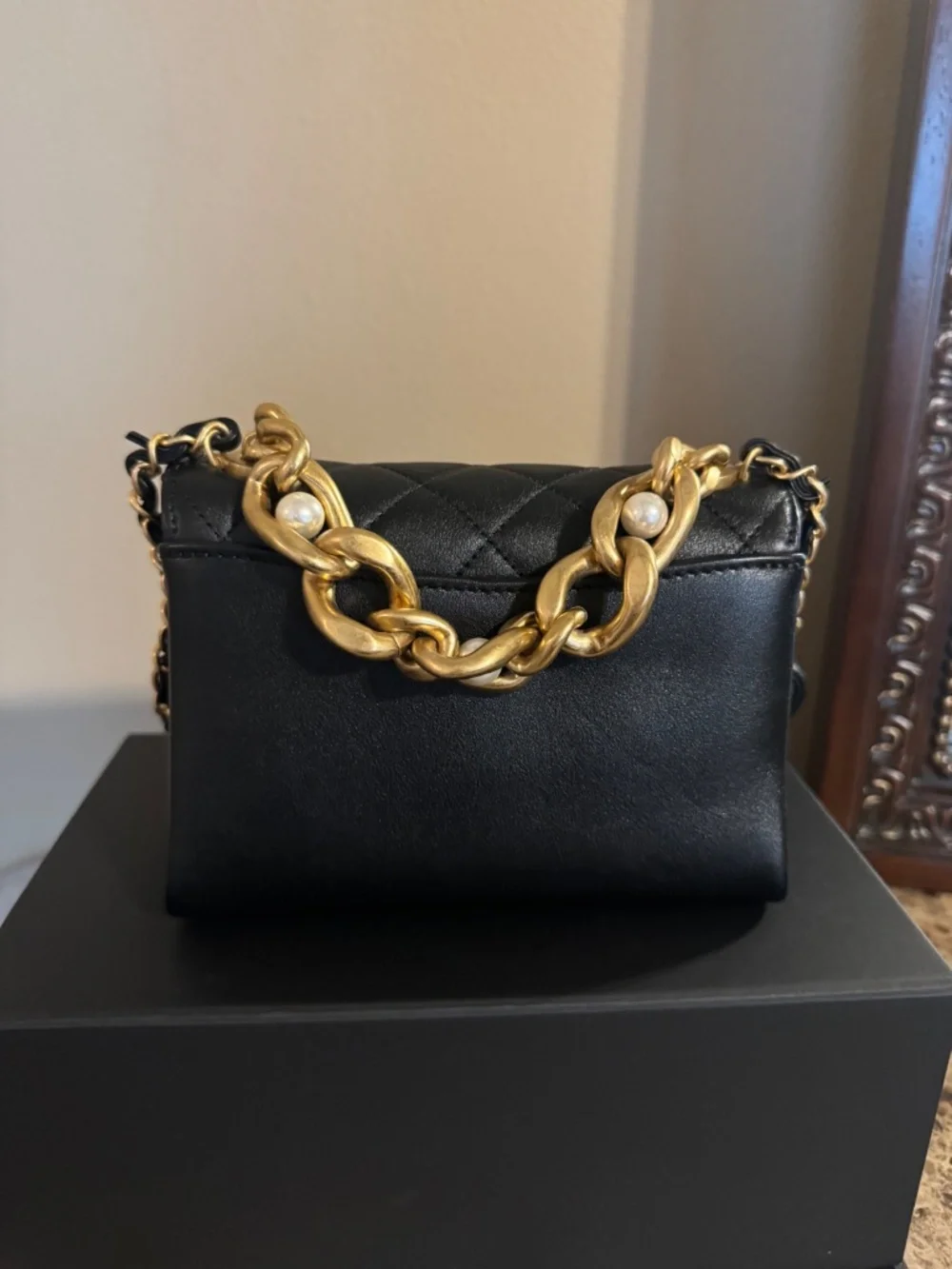 Chanel Black Quilted Mini Shoulder Bag with Gold Chain